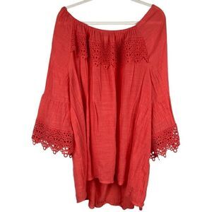 EST. 1946 Embroidered Sleeves Coral Peasant Blouse 26/28W